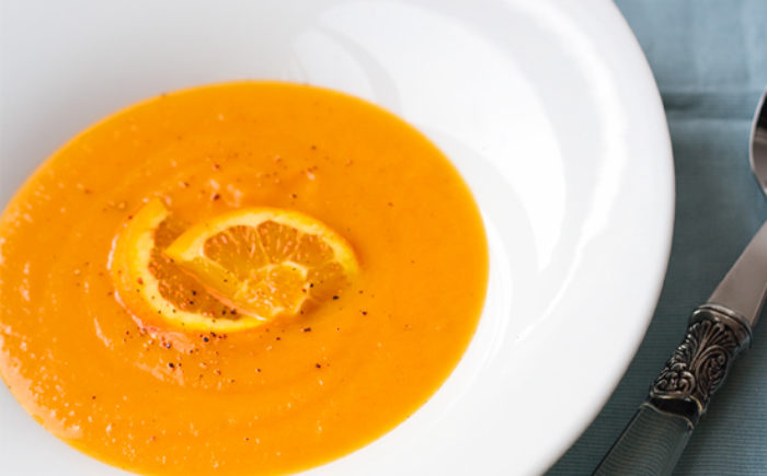 Crema de calabaza y bebida de naranja Vivesoy